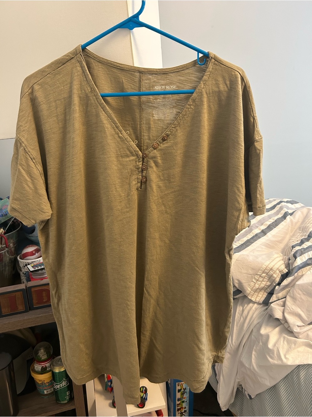Knox Rose Olive Short Sleeve V-Neck Top with Button Placket